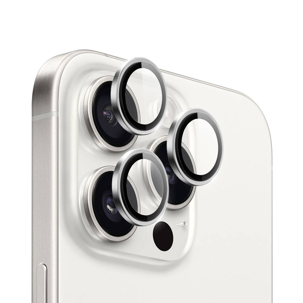 iPhone Uyumlu 16 Pro Wiwu LG-004 PVD Lens Koruyucu Metal Kamera Lens Koruyucu-Gümüş