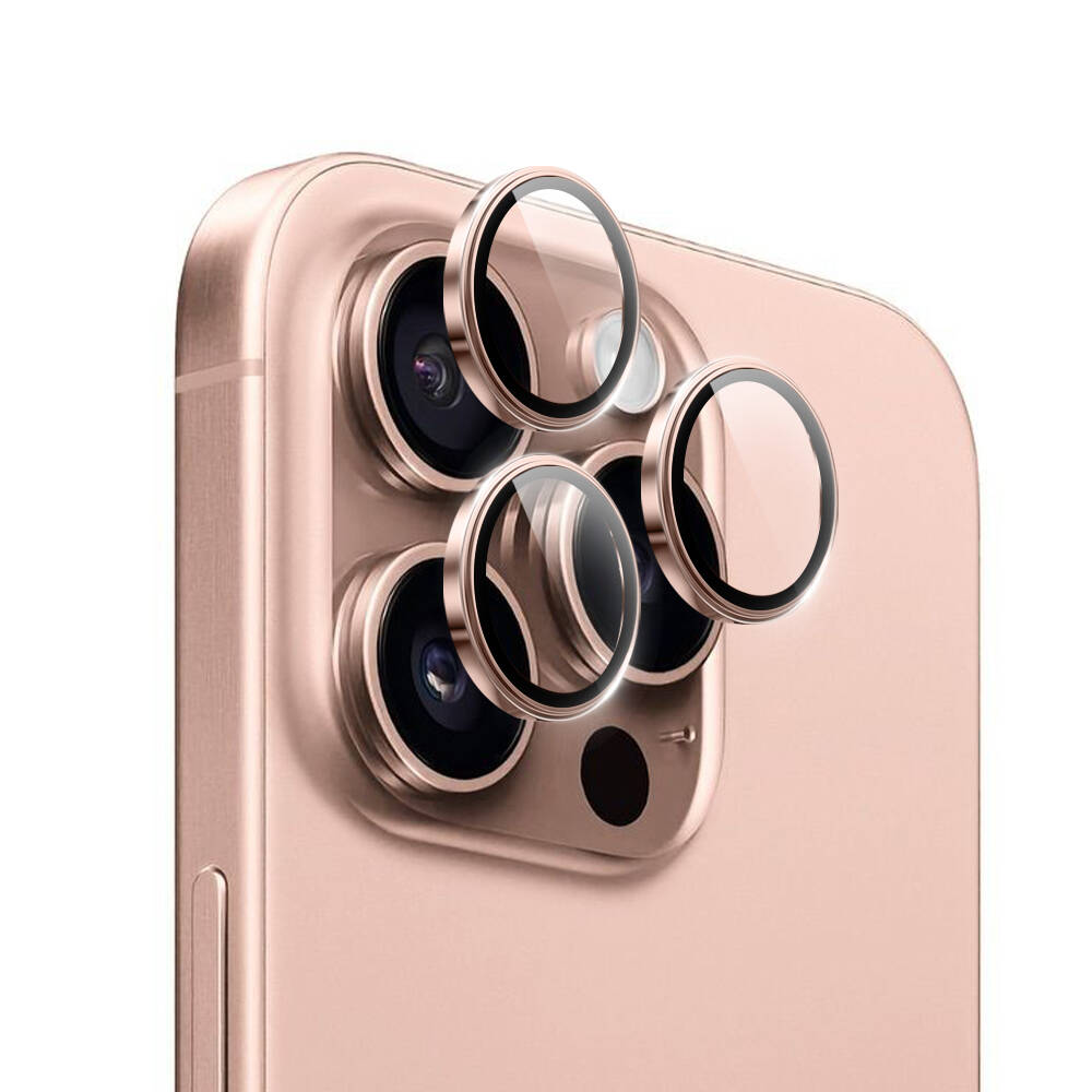 iPhone Uyumlu 16 Pro Wiwu LG-004 PVD Lens Koruyucu Metal Kamera Lens Koruyucu-Rose gold