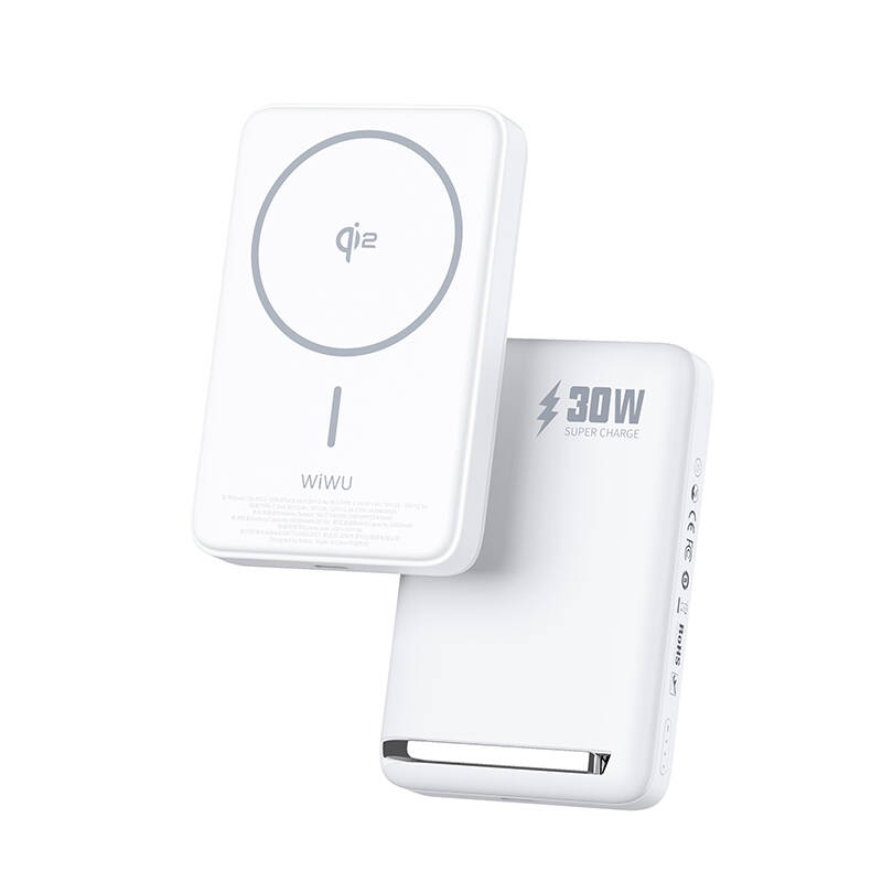 Wiwu Wi-P031 Qi2 Şarj Teknolojili LED Işık Göstergeli Standlı 30W Taşınabilir Magsafe Wireless Powerbank 10.000mAh