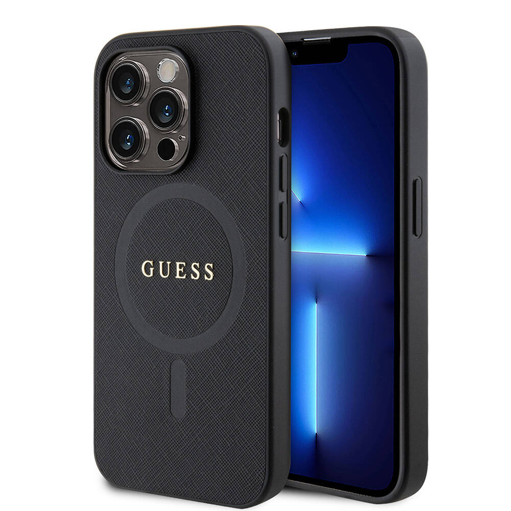 iPhone Uyumlu 14 Pro Max Kılıf Guess Orjinal Lisanslı Magsafe Şarj Özellikli Yazı Logolu Saffiano Kapak