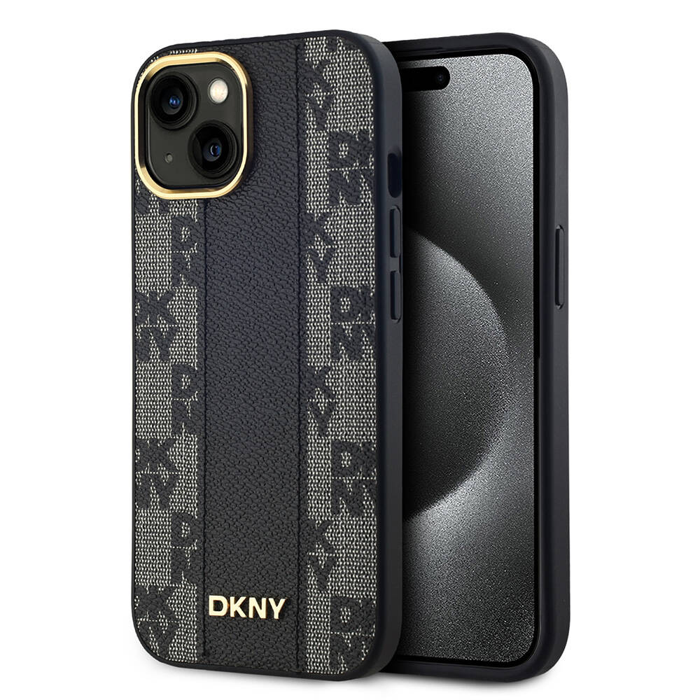 iPhone Uyumlu 15 Kılıf DKNY Orjinal Lisanslı MagSafe Şarj Özellikli 3D Yazılı Checkered Pattern Kapak-Siyah