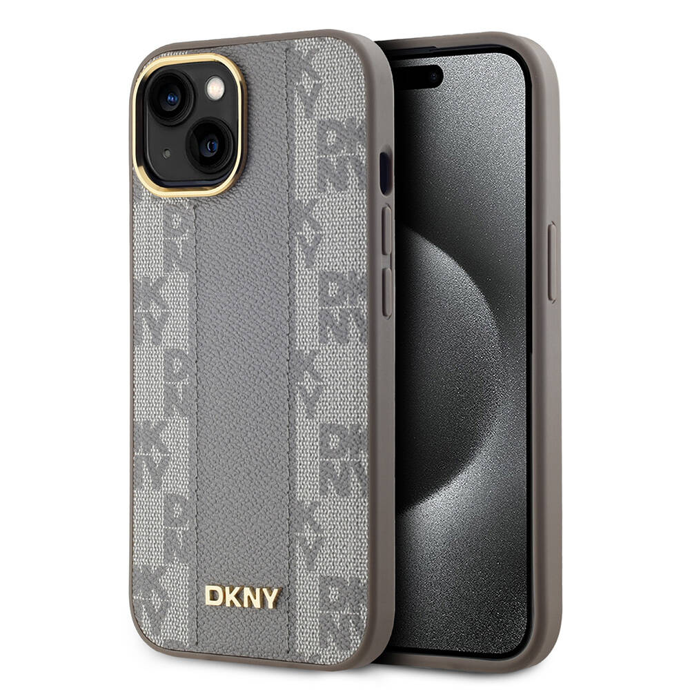 iPhone Uyumlu 15 Kılıf DKNY Orjinal Lisanslı MagSafe Şarj Özellikli 3D Yazılı Checkered Pattern Kapak