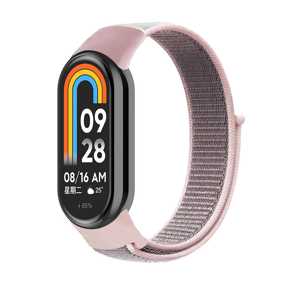 Xiaomi Uyumlu Mi Band 8 Tuhatu KRD-03 Hasır Kordon-Pink sand