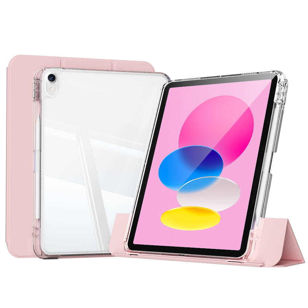 ​  iPad Uyumlu 10.9 2022 (10.Nesil) Kılıf Magnetik Ayrılabilen Airbagli Tuhatu Sliding Tablet Kılıfı-Pembe