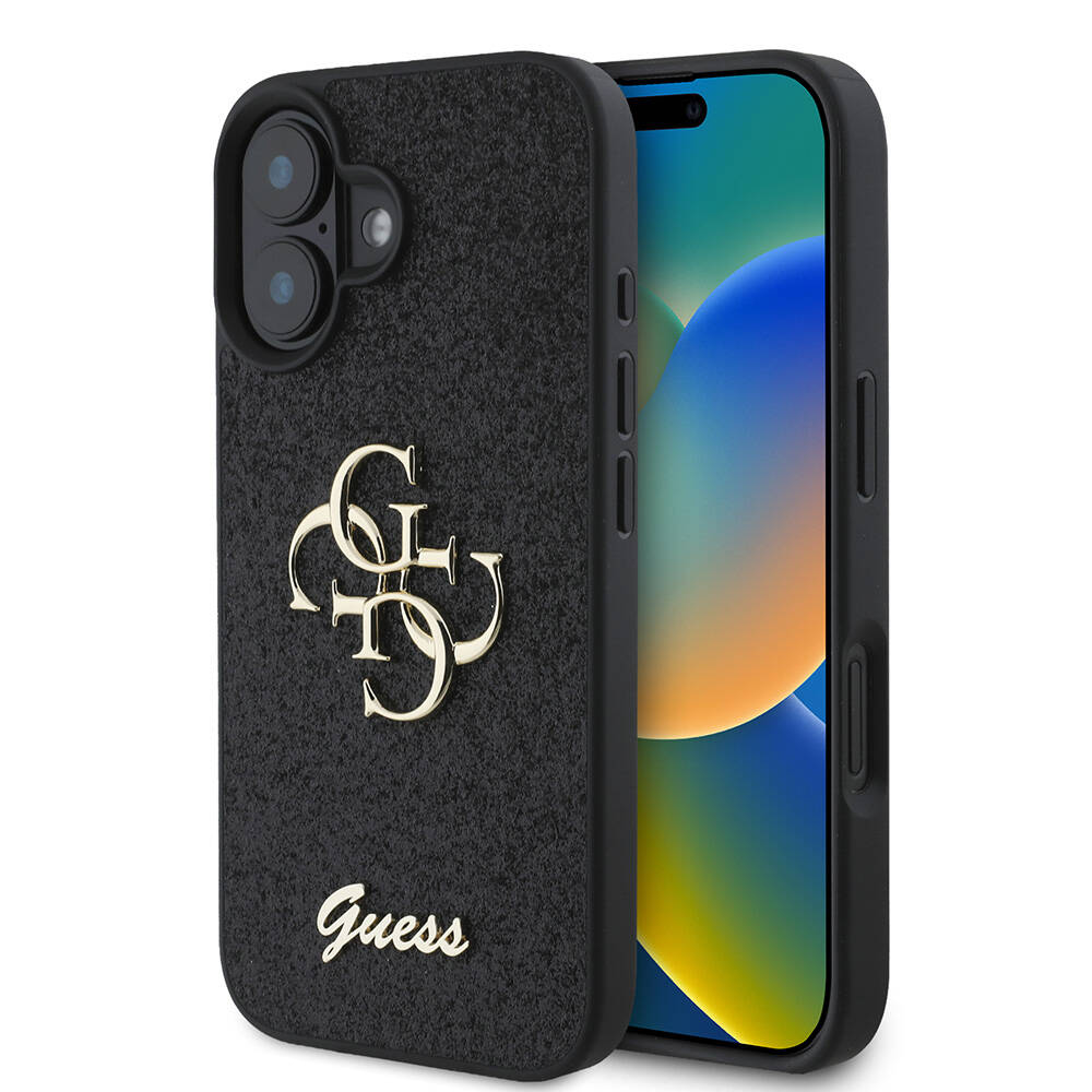 iPhone Uyumlu 16 Plus Kılıf Guess Orjinal Lisanslı 4G Büyük Metal Logolu Glitter Kapak