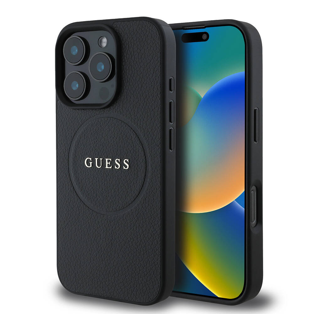 iPhone Uyumlu 16 Pro Kılıf Guess Orjinal Lisanslı Magsafe Şarj Özellikli Yazı Logolu Grained Kapak