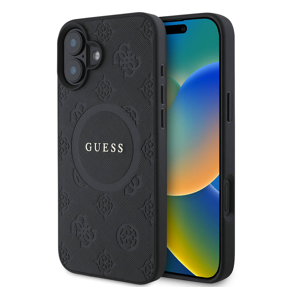 iPhone Uyumlu 16 Plus Kılıf Guess Orjinal Lisanslı Magsafe Şarj Özellikli Yazı Logolu Saffiano Peony Kapak