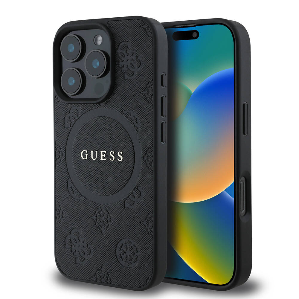 iPhone Uyumlu 16 Pro Kılıf Guess Orjinal Lisanslı Magsafe Şarj Özellikli Yazı Logolu Saffiano Peony Kapak