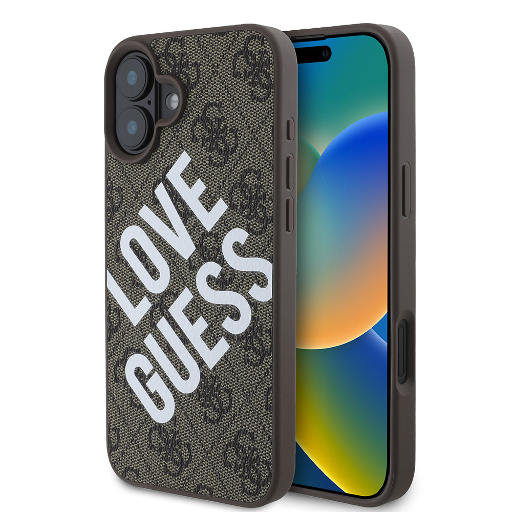 iPhone Uyumlu 16 Kılıf Guess Orjinal Lisanslı Big Love Guess Kapak-Kahverengi