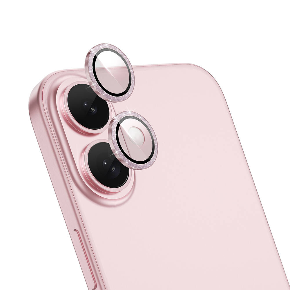 iPhone Uyumlu 16 Plus Wiwu LG-006 Diamond Lens Koruyucu Kolay Uygulama Aparatlı Kamera Lens Koruyucu-Pembe