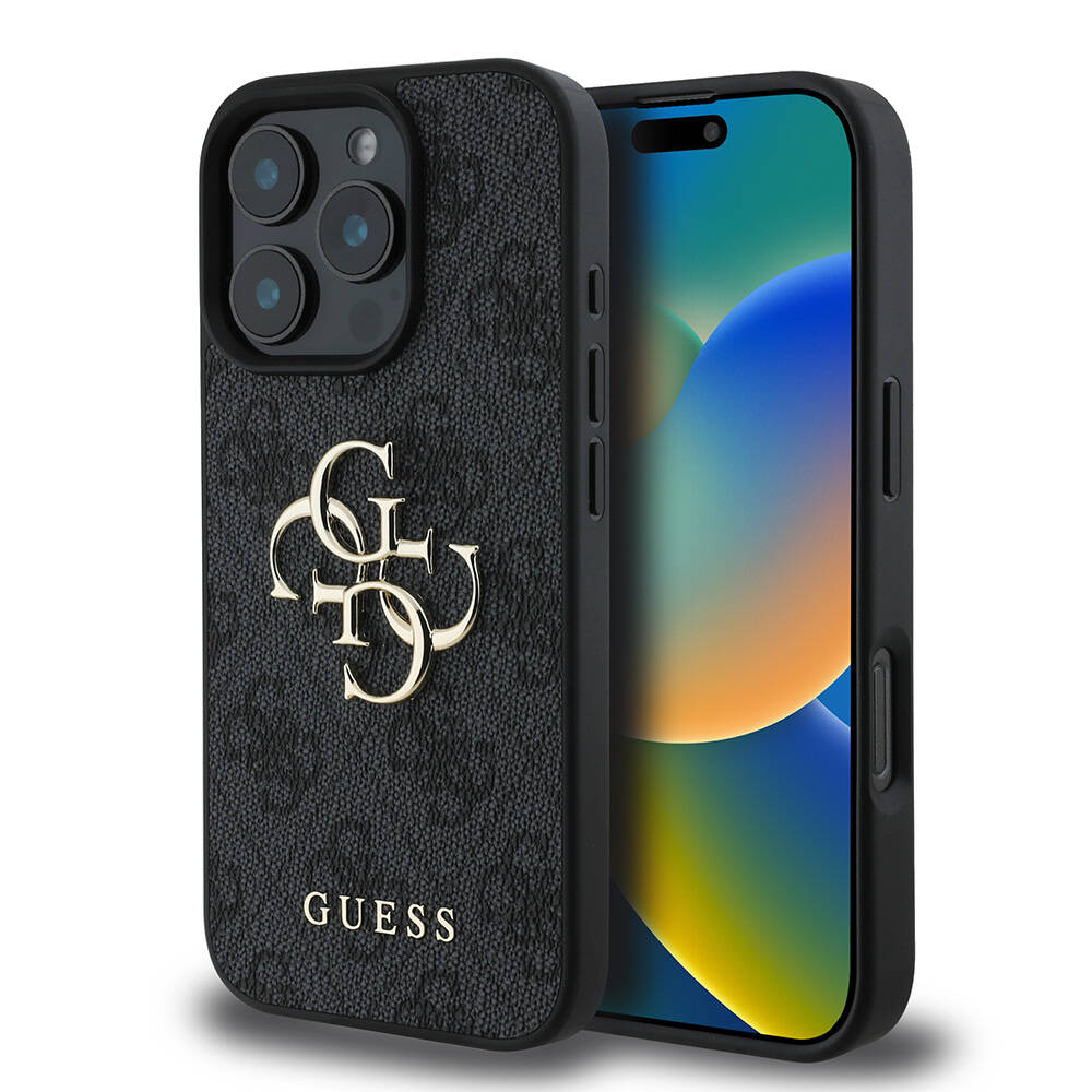 iPhone Uyumlu 16 Pro Kılıf Guess Orjinal Lisanslı PU Deri 4G Desenli Metal Büyük 4G ve Yazı Logolu Kapak