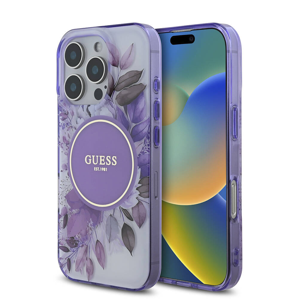 iPhone Uyumlu 16 Pro Kılıf Guess Orjinal Lisanslı Magsafe Şarj Özellikli Flower Tonal Circle Kapak-Mor