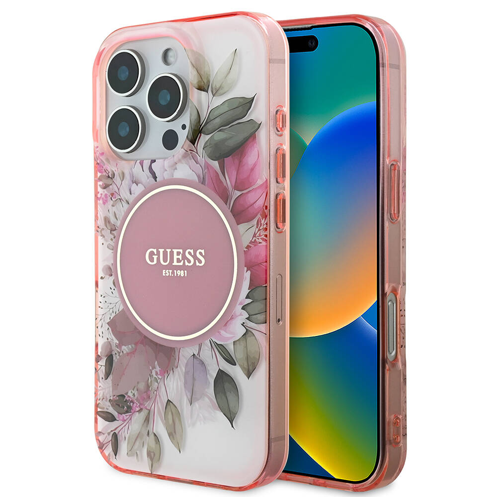 iPhone Uyumlu 16 Pro Kılıf Guess Orjinal Lisanslı Magsafe Şarj Özellikli Flower Tonal Circle Kapak