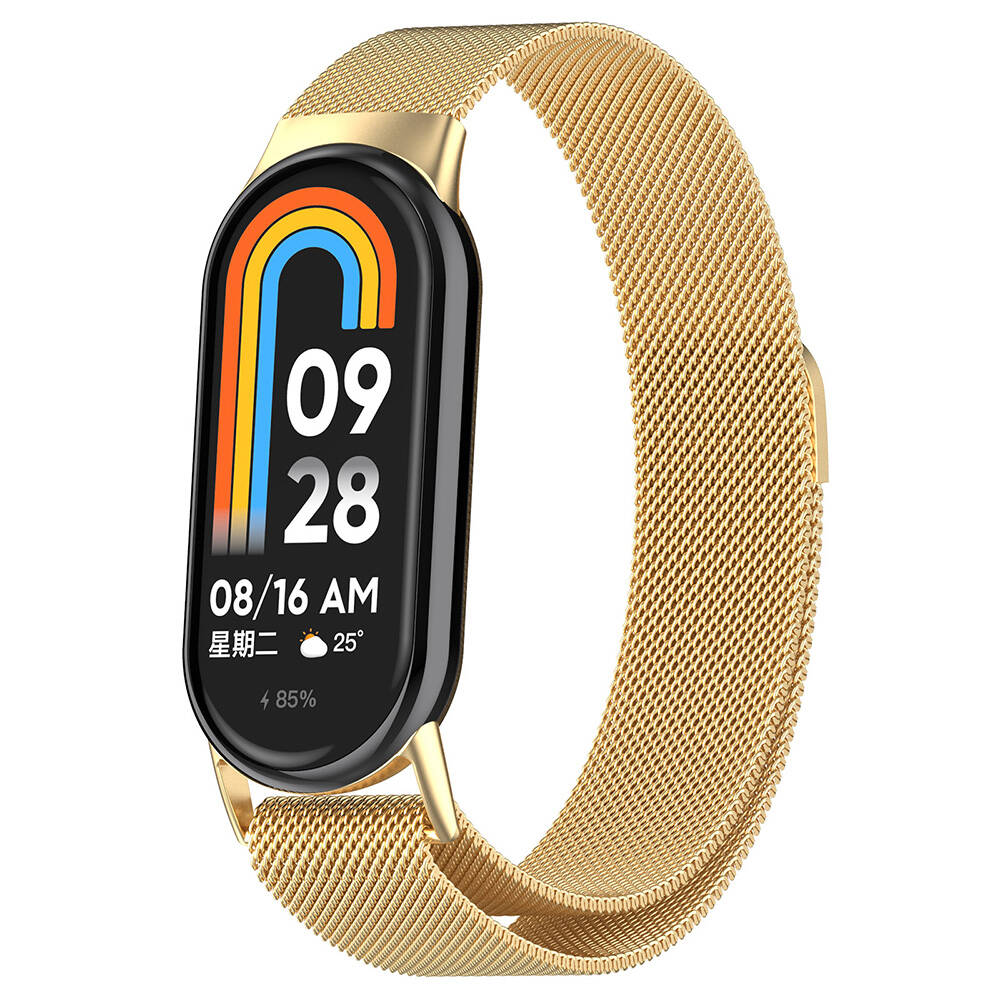 Xiaomi Uyumlu Smart Band 8 Tuhatu Fire Metal Kordon-Gold