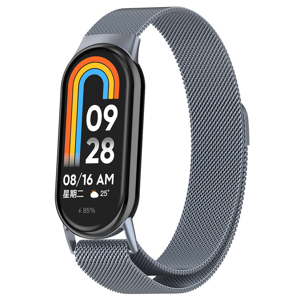 Xiaomi Uyumlu Smart Band 8 Tuhatu Fire Metal Kordon-Gri