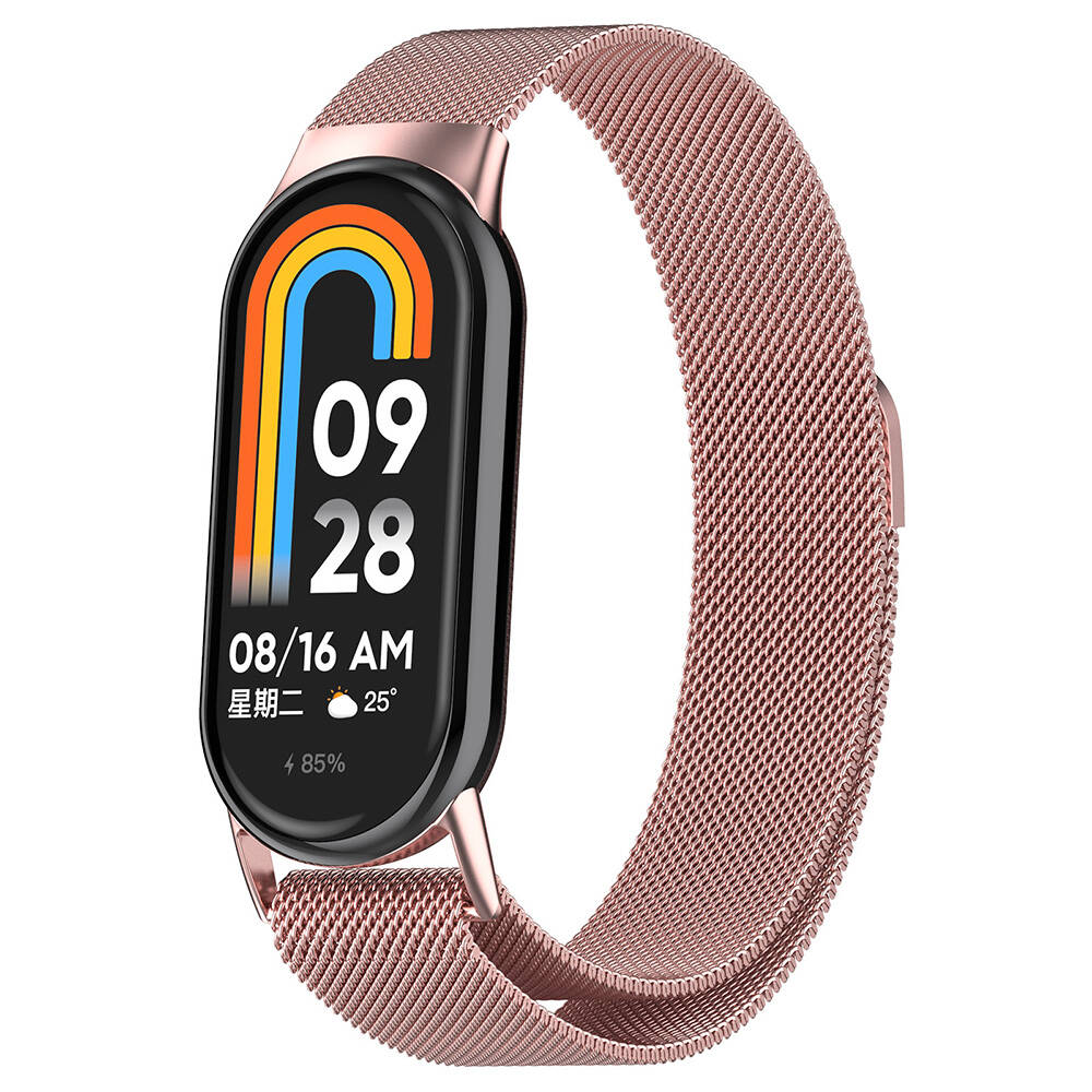 Xiaomi Uyumlu Smart Band 8 Tuhatu Fire Metal Kordon-Pembe