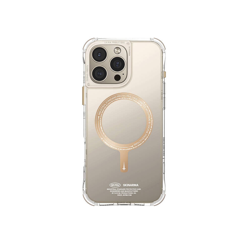 iPhone Uyumlu 16 Pro Kılıf Magsafe Şarj Özellikli Şeffaf Airbag Tasarımlı Skinarma Saido Prime Kapak-Gold