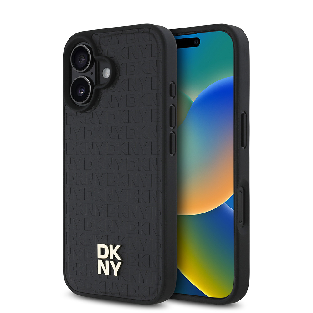 iPhone Uyumlu 16 Kılıf DKNY Orjinal Lisanslı Magsafe Şarj Özellikli 3D Yazılı Repeat Pattern Kapak-Siyah