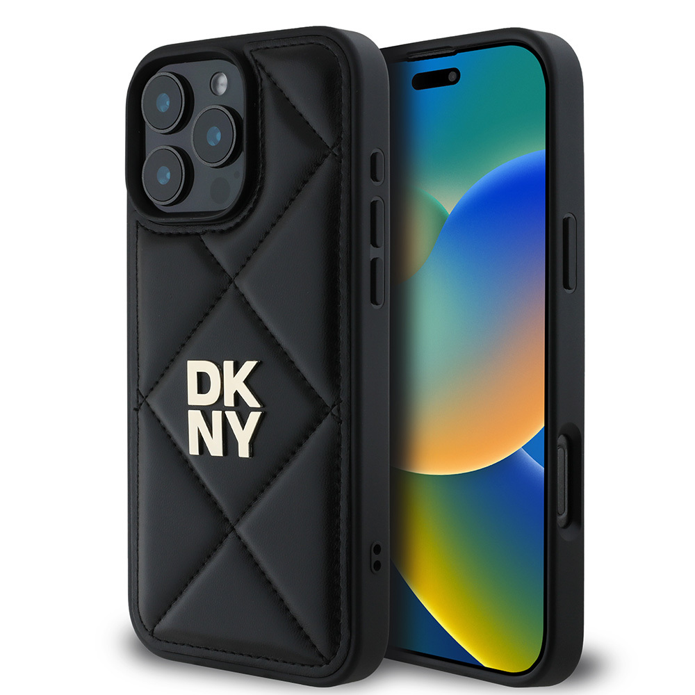 iPhone Uyumlu 16 Pro Kılıf DKNY Orjinal Lisanslı Kapitone Tasarımlı Metal Logolu Deri Kapak-Siyah