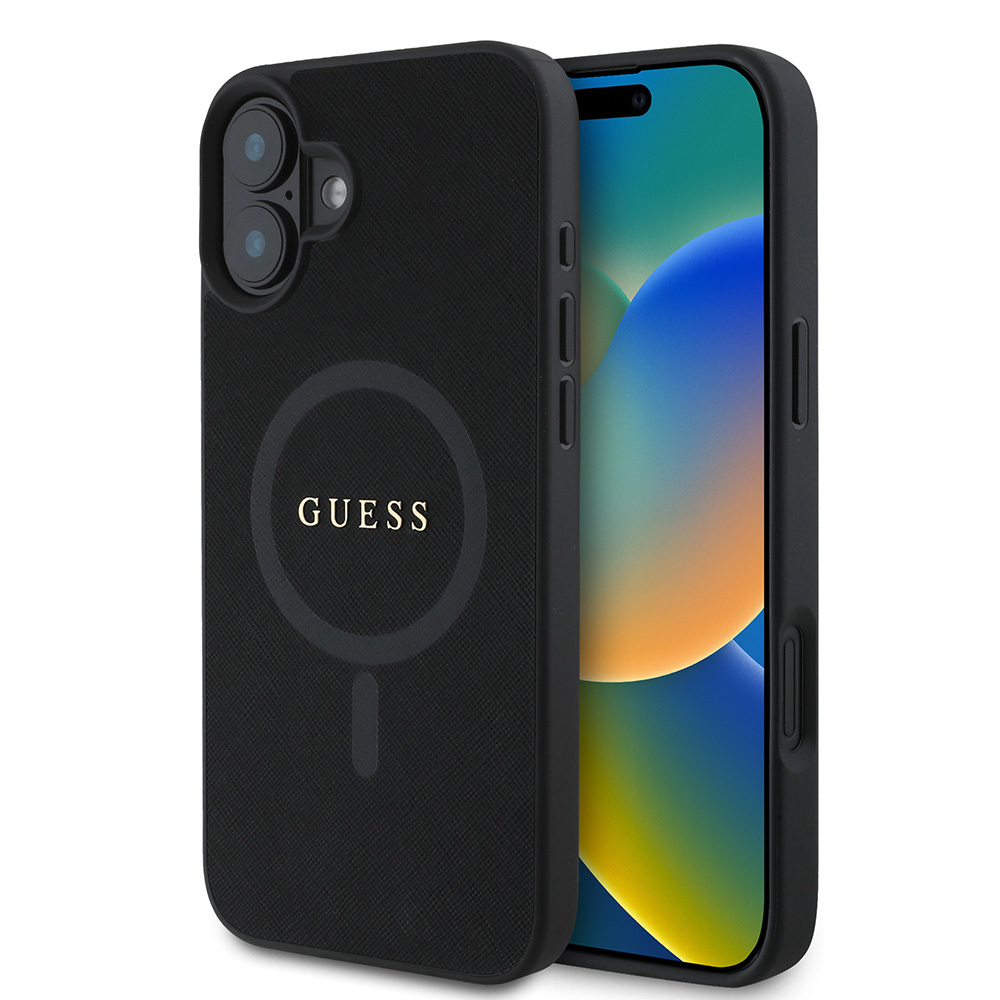 iPhone Uyumlu 16 Plus Kılıf Guess Orjinal Lisanslı Magsafe Şarj Özellikli Yazı Logolu Saffiano Classic Kapak