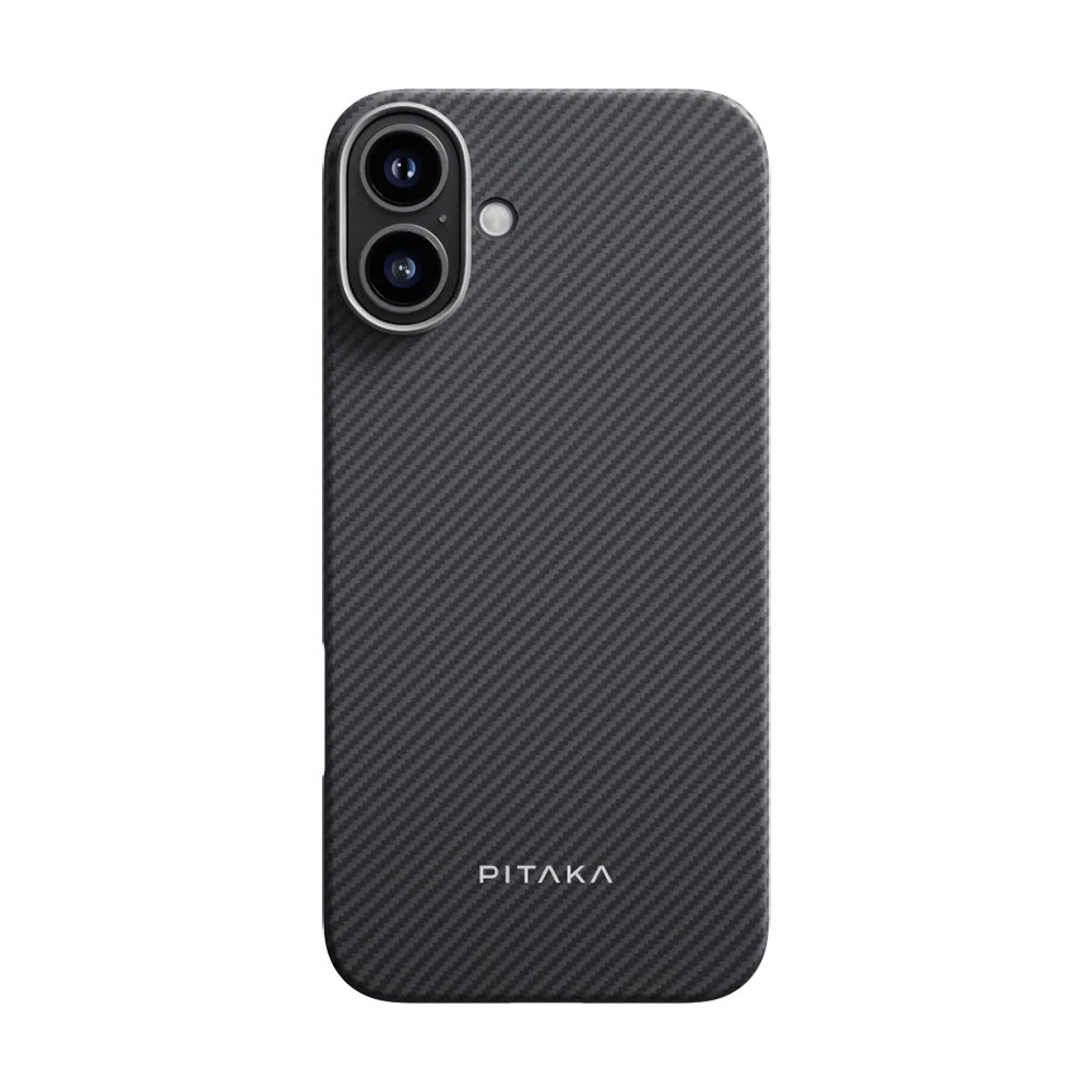 iPhone Uyumlu 16 Plus Kılıf Magsafe Şarj Özellikli 600D Aramid Fiber Pitaka Ultra-Slim Classic Serisi Black-Grey Twill Kapak