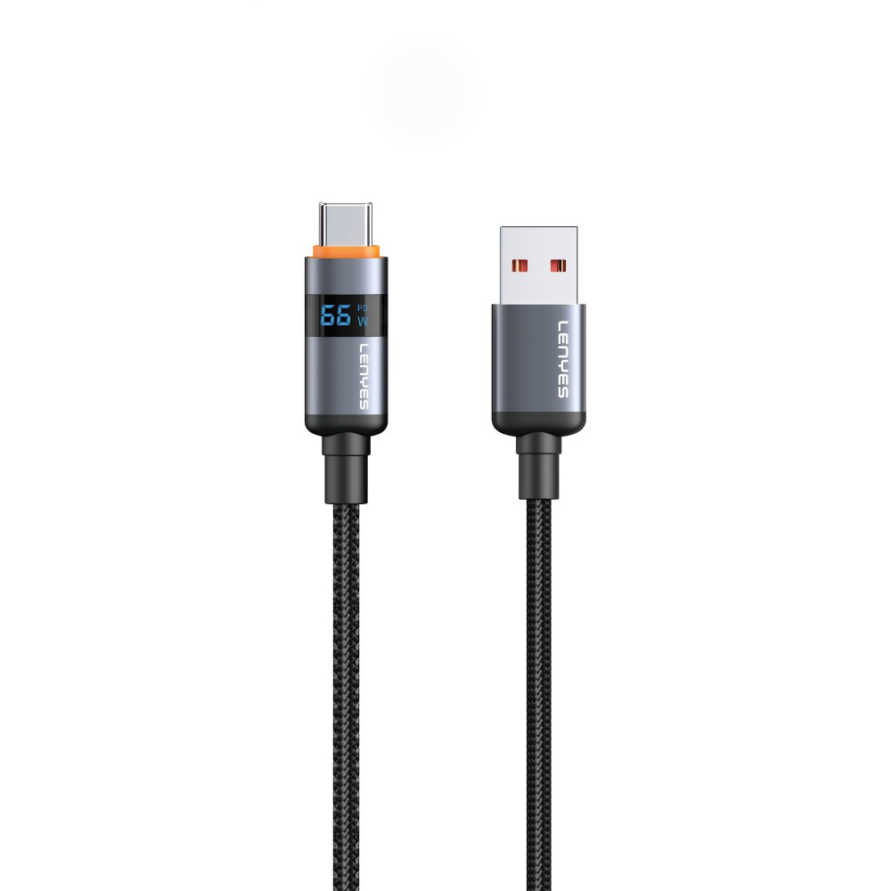 Lenyes LC529 USB-A to Type-C LED Dijital Göstergeli Hızlı Şarj Özellikli Data ve Şarj Kablosu 66W 1M