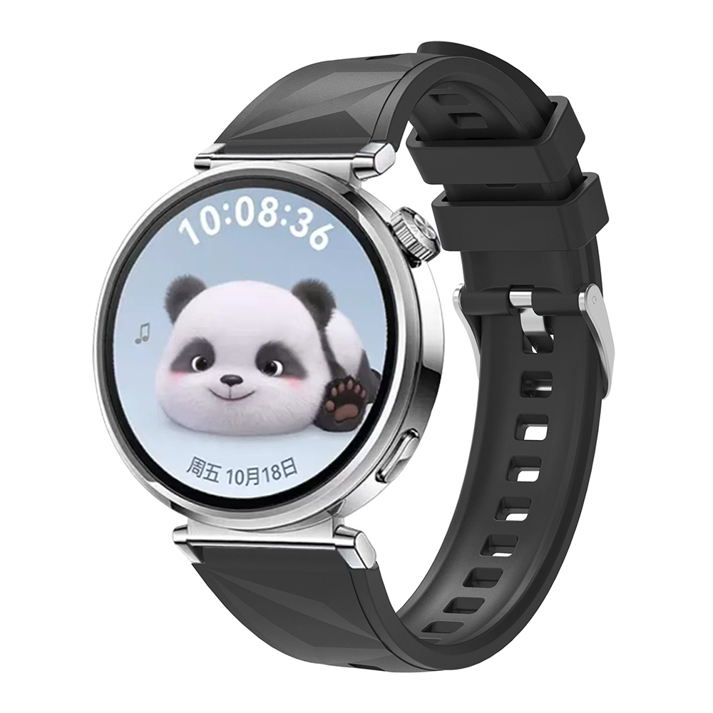 Huawei Uyumlu GT4 41mm Tuhatu Hasna9 18mm Silikon Kordon Strap Kayış-Siyah