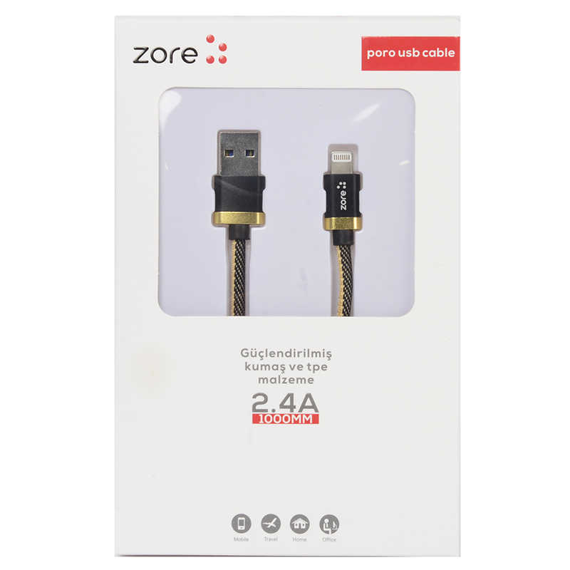 Tuhatu Poro Lightning Usb Kablo 1M-Siyah-gold