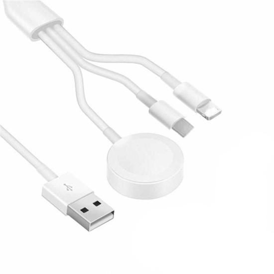 Tuhatu Akıllı Saat 3 in 1 Lightning-Type-C-Wireless USB Şarj Kablosu