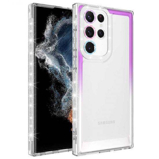 Galaxy Uyumlu S22 Ultra Kılıf Simli ve Renk Geçiş Tasarımlı Lens Korumalı Tuhatu Park Kapak