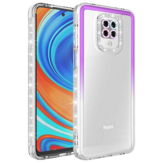 Xiaomi Uyumlu Redmi Note 9S Kılıf Simli ve Renk Geçiş Tasarımlı Lens Korumalı Tuhatu Park Kapak