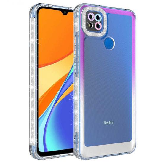 Xiaomi Uyumlu Redmi 9C Kılıf Simli ve Renk Geçiş Tasarımlı Lens Korumalı Tuhatu Park Kapak