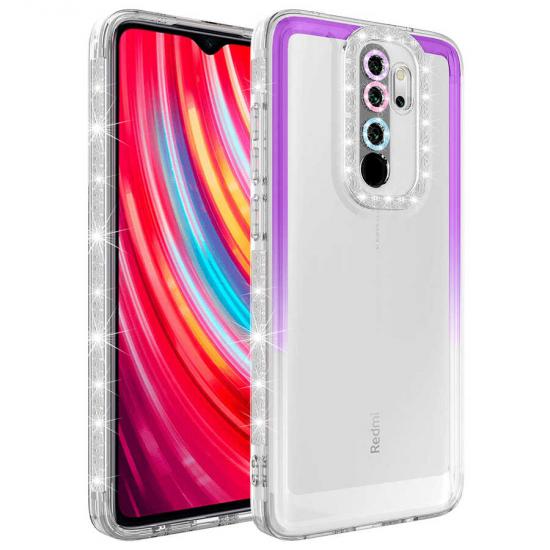 Xiaomi Uyumlu Redmi Note 8 Pro Kılıf Simli ve Renk Geçiş Tasarımlı Lens Korumalı Tuhatu Park Kapak