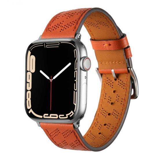 ​​​Apple Watch 44mm KRD-76 PU Deri Kordon Strap Kayış-Turuncu