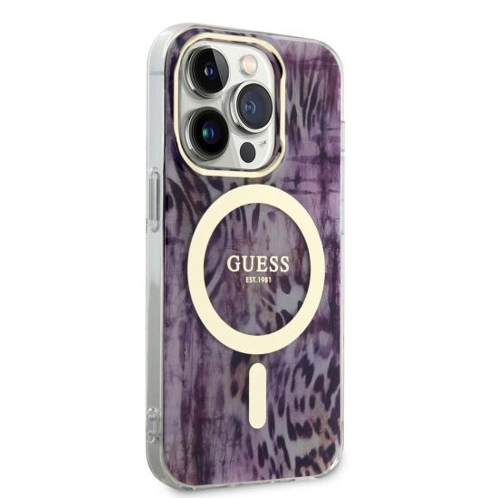 iPhone Uyumlu 14 Pro Kılıf GUESS Magsafe Şarj Özellikli Leopar Desenli Kapak