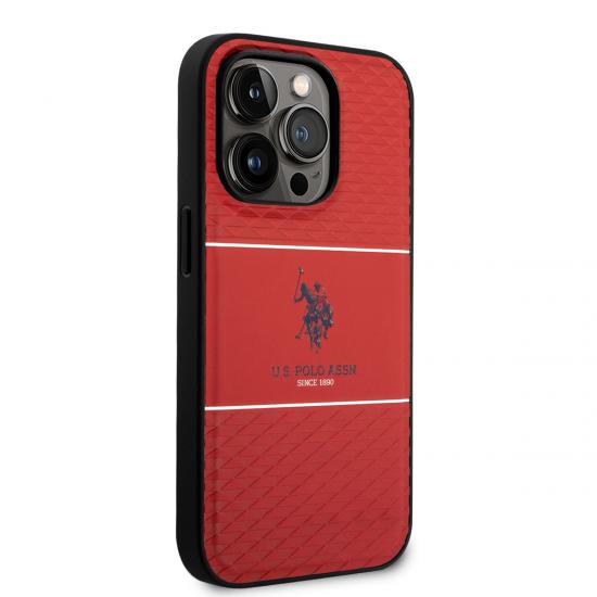 iPhone Uyumlu 14 Pro Kılıf U.S. POLO ASSN. Deri Şeritli Logo Dizayn Kapak