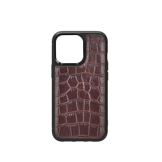 iPhone Uyumlu 13 Kılıf Wiwu Croco Pattern Calfskin Orjinal Deri Kapak