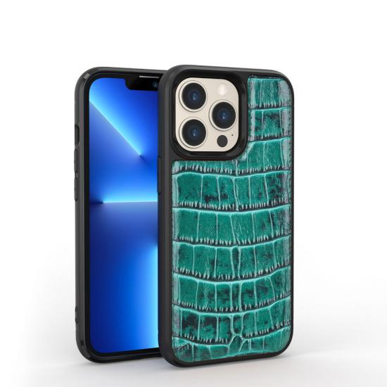 iPhone Uyumlu 13 Pro Kılıf Wiwu Croco Pattern Calfskin Orjinal Deri Kapak