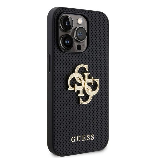 iPhone Uyumlu 15 Pro Kılıf Guess Orjinal Lisanslı Delikli Yazı ve 4G Glitter Büyük Metal Logolu Kapak