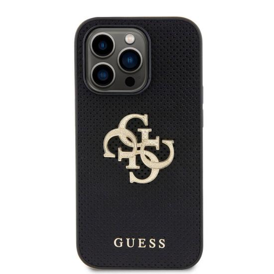 iPhone Uyumlu 14 Pro Max Kılıf Guess Orjinal Lisanslı Delikli Yazı ve 4G Glitter Büyük Metal Logolu Kapak