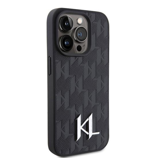 iPhone Uyumlu 15 Pro Max Kılıf Karl Lagerfeld Hot Stamp K&L Metal Logo Orjinal Lisanslı Kapak