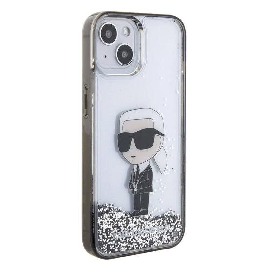 iPhone Uyumlu 15 Plus Kılıf Karl Lagerfeld İkonik Sıvılı Glitter Orjinal Lisanslı Kapak