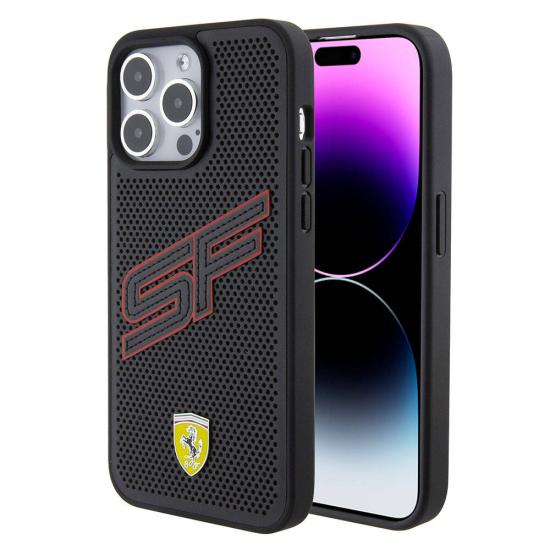 iPhone Uyumlu 15 Pro Max Kılıf Ferrari Orjinal Lisanslı PU Delikli Arka Yüzey Metal Logolu Dikişli Büyük SF Yazılı Kapak