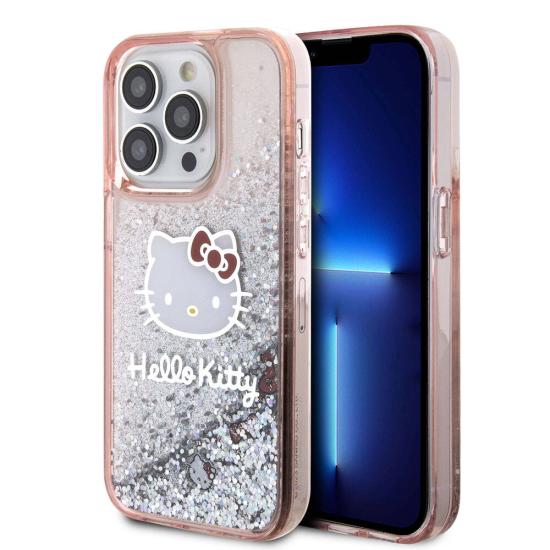 iPhone Uyumlu 15 Pro Kılıf Hello Kitty Orjinal Lisanslı İkonik Sıvılı Glitter Kapak