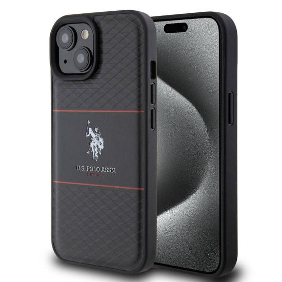 iPhone Uyumlu 15 Plus Kılıf U.S. Polo Assn. Orjinal Lisanslı Deri Şeritli Logo Dizayn Kapak