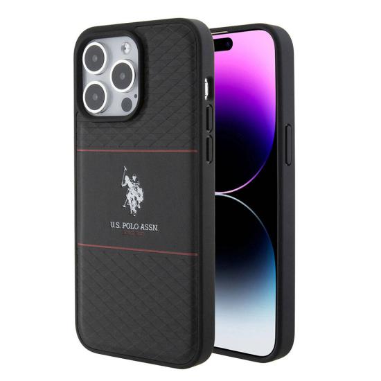 iPhone Uyumlu 15 Pro Max Kılıf U.S. Polo Assn. Orjinal Lisanslı Deri Şeritli Logo Dizayn Kapak