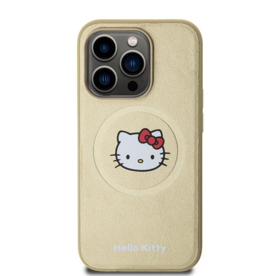 iPhone Uyumlu 15 Pro Kılıf Hello Kitty Orjinal Lisanslı Magsafe Şarj Özellikli Kitty Head Deri Kapak