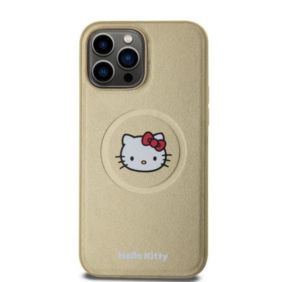 iPhone Uyumlu 15 Pro Max Kılıf Hello Kitty Orjinal Lisanslı Magsafe Şarj Özellikli Kitty Head Deri Kapak