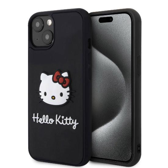 iPhone Uyumlu 15 Kılıf Hello Kitty Orjinal Lisanslı Yazı ve İkonik Logolu 3D Rubber Kitty Head Kapak