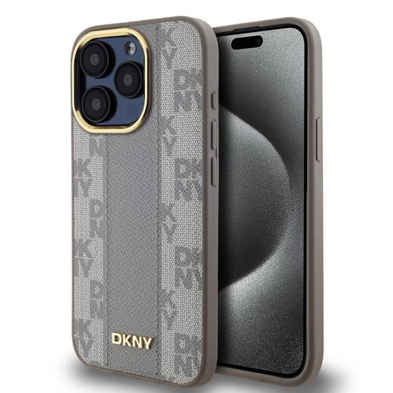 iPhone Uyumlu 15 Pro Max Kılıf DKNY Orjinal Lisanslı Magsafe Şarj Özellikli 3D Yazılı Checkered Pattern Kapak